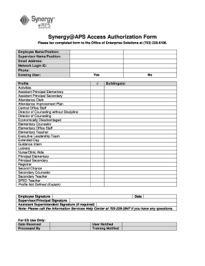 Synergy APS Access Authorization Form