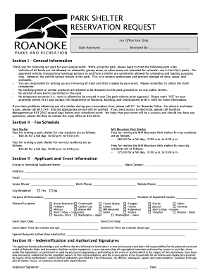 Park Shelter Reservation Request