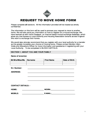 Request to Move Home Form