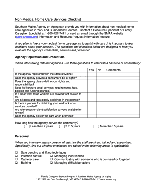Non-Medical Home Care Services Checklist