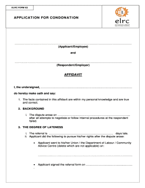 ELRC Form E2 Application for Condonation