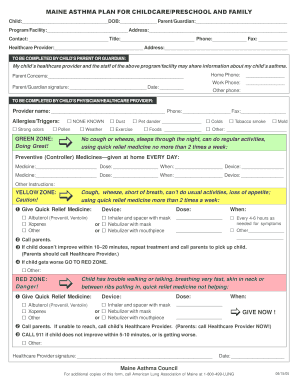 Maine Asthma Plan for Childcare