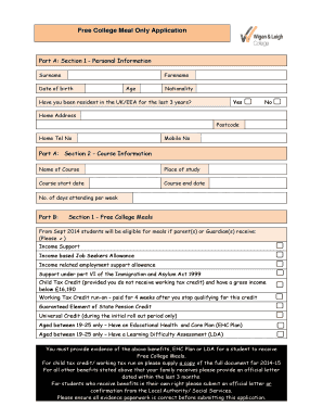UK Free College Meal Application