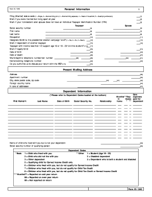 US Federal Tax Return Form 1040