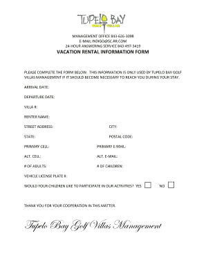 Vacation Rental Information Form