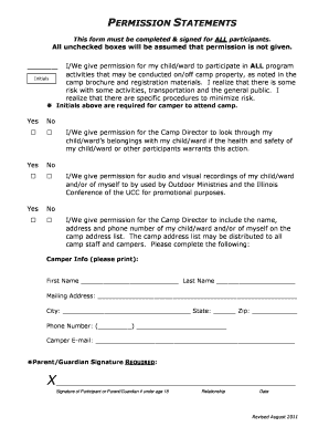 Permission Statement for Camp Participation