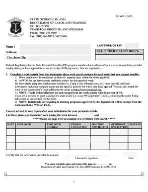 Rhode Island Extended Benefits Work Search Form