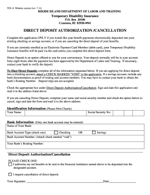 Rhode Island Direct Deposit Authorization Form