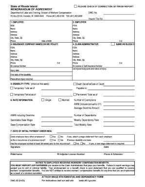 Rhode Island Workers' Compensation Memorandum of Agreement