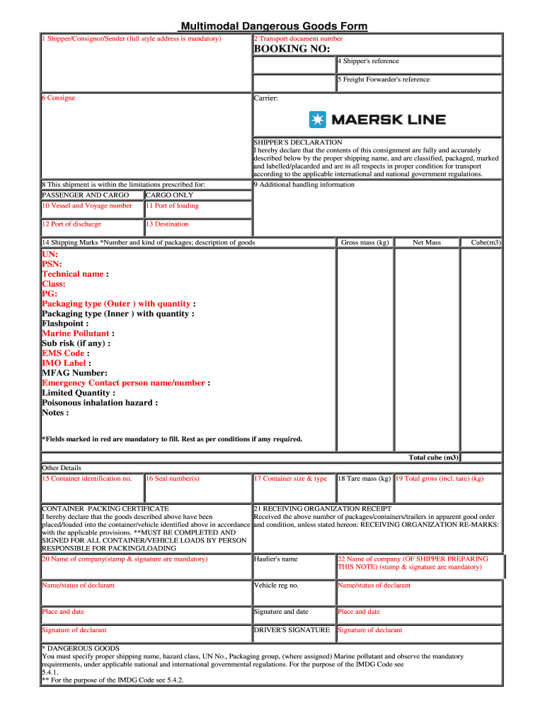 Multimodal Dangerous Goods Form Example Fill Out Sign Online DocHub