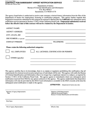 California Contract for Subsequent Arrest Notification Service