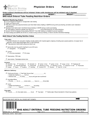 Adult Enteral Tube Feeding Nutrition Orders