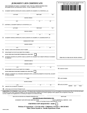 Florida Judgment Lien Certificate