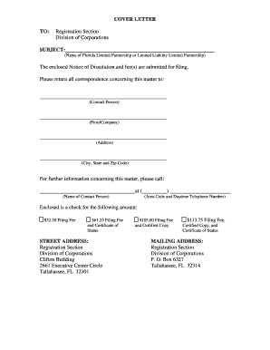 Florida Notice of Dissolution for Limited Partnership