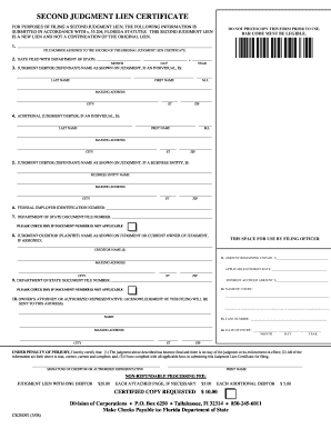 Florida Second Judgment Lien Certificate