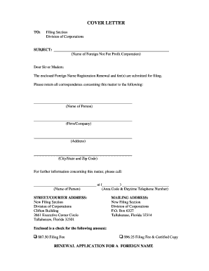 Florida Foreign Not For Profit Corporation Name Registration Renewal