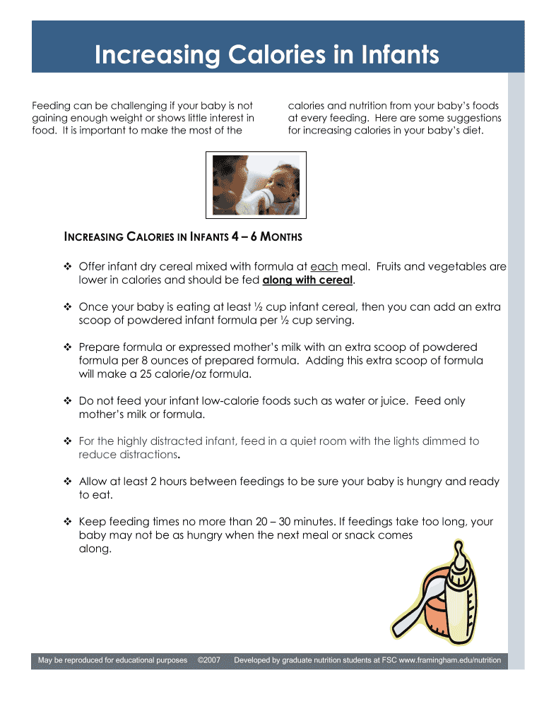 Fillable Online Increasing Calories in Infants Fax Email Print pdfFiller