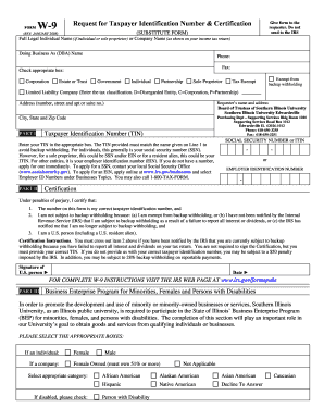 Form W-9 Taxpayer Identification Number Certification