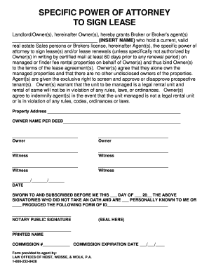 Specific Power of Attorney to Sign Lease