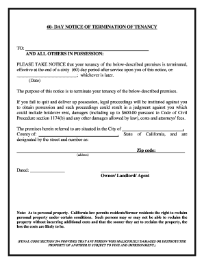 60-Day Notice of Termination of Tenancy