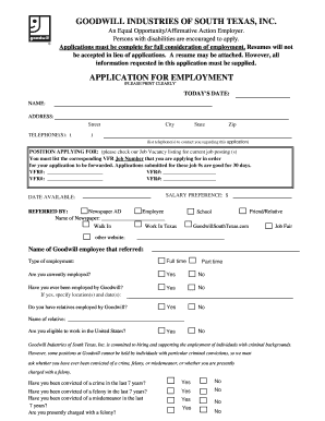 Goodwill Industries of South Texas Employment Application