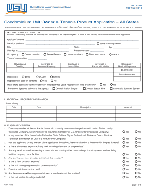 Condominium Unit Owner & Tenants Insurance Application