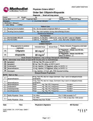 Cisplatin/Etoposide Chemotherapy Order Form