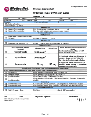 Adult Hyper CVAD-Even Cycles Chemotherapy Order Set
