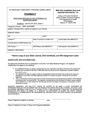 New York Medicaid Temporary Provider Enrollment Form