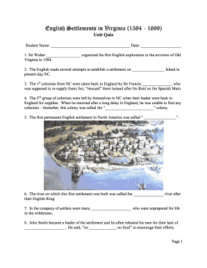 English Settlements in Virginia Quiz