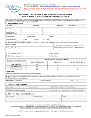Elevating Devices Mechanic Certification Application