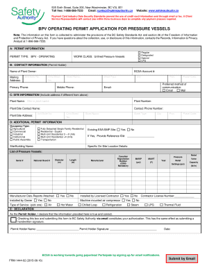 BC Operating Permit Application for Pressure Vessels