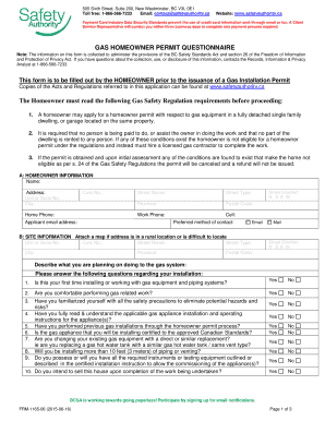 BC Gas Homeowner Permit Questionnaire