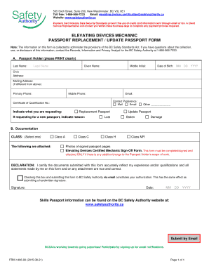 BC Elevating Devices Mechanic Passport Replacement Form