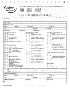 Propane System Re-Certification Checklist