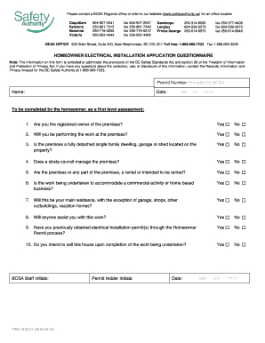 Homeowner Electrical Installation Application Questionnaire