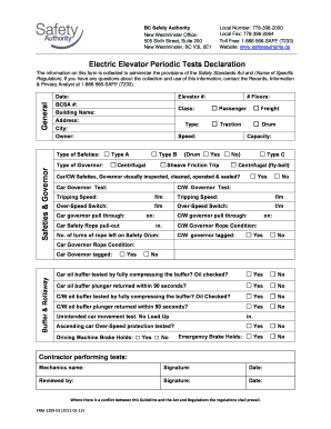 Electric Elevator Periodic Tests Declaration