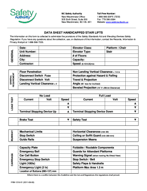 Handicapped Stair Lift Data Sheet