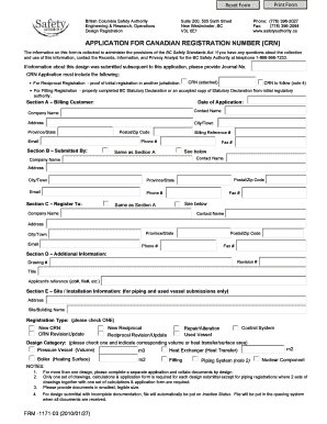 British Columbia Safety Authority CRN Application