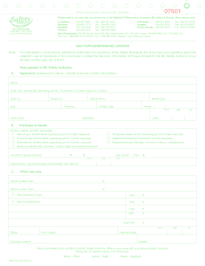 BC Safety Authority Gas Purchases Form