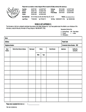 BC Safety Authority Recreational Vehicle Certification Form