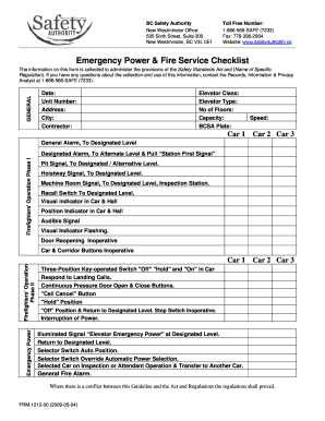 Emergency Power Fire Service Checklist