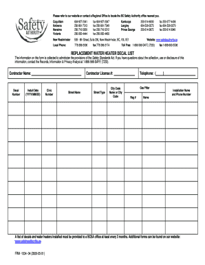 BC Safety Authority Replacement Water Heater Decal List
