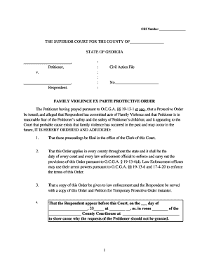 Georgia Family Violence Ex Parte Protective Order