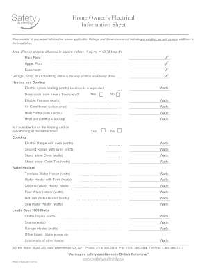 Home Owner’s Electrical Load Calculation Sheet