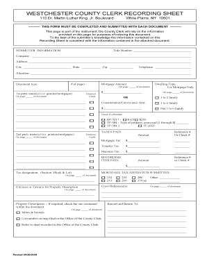 Westchester County Clerk Recording Sheet