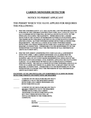New Jersey Carbon Monoxide Detector Notice