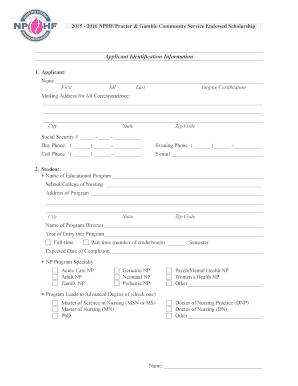 Nurse Practitioner Scholarship Application Form