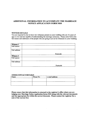Marriage Notice Application Form Witness Details