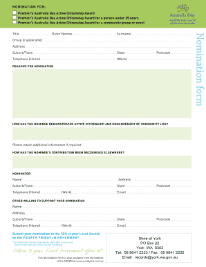 Premier’s Australia Day Active Citizenship Award Nomination Form